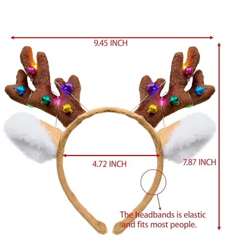 nuihoil Reindeer Antlers Headband Light Up Christmas Party Favors Fluffy Deer Costume Headbands for Women