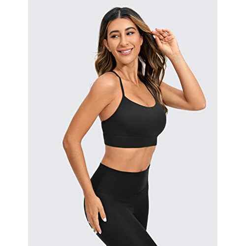 CRZ YOGA Butterluxe Womens Y-Back Racerback Sports Bra - Spaghetti Straps Wireless Scoop Neck Athletic Padded Yoga Tops