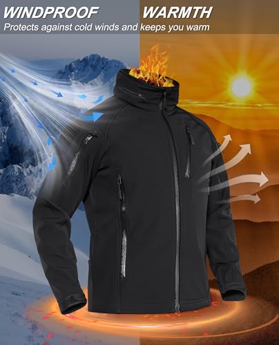 TACVASEN Men's Rain Jacket Tactical Military Hoodie Waterproof Windbreaker Softshell Winter Fleece Coats Hiking Outdoor