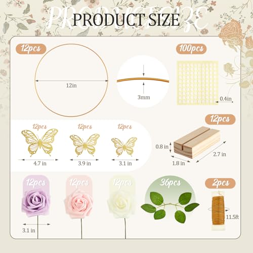 Vercraft 12 Set butterfly Metal Floral Hoop Table Centerpieces Include Metal Ring with Base 3D Butterfly Decoration, PE Fo...