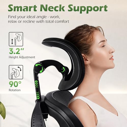AreShark Office Chair Ergonomic Desk Chairs with Adjustable Lumbar Support& Headrest Hanger, High Back Breathable Mesh Cha...