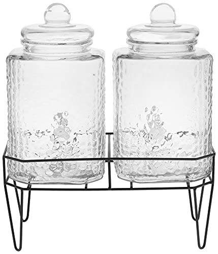 Style Setter Glass Beverage Dispenser with Stand (Set of 2), 1.5 Gallon Glass Drink Dispenser with Stand & Spigot, Party D...