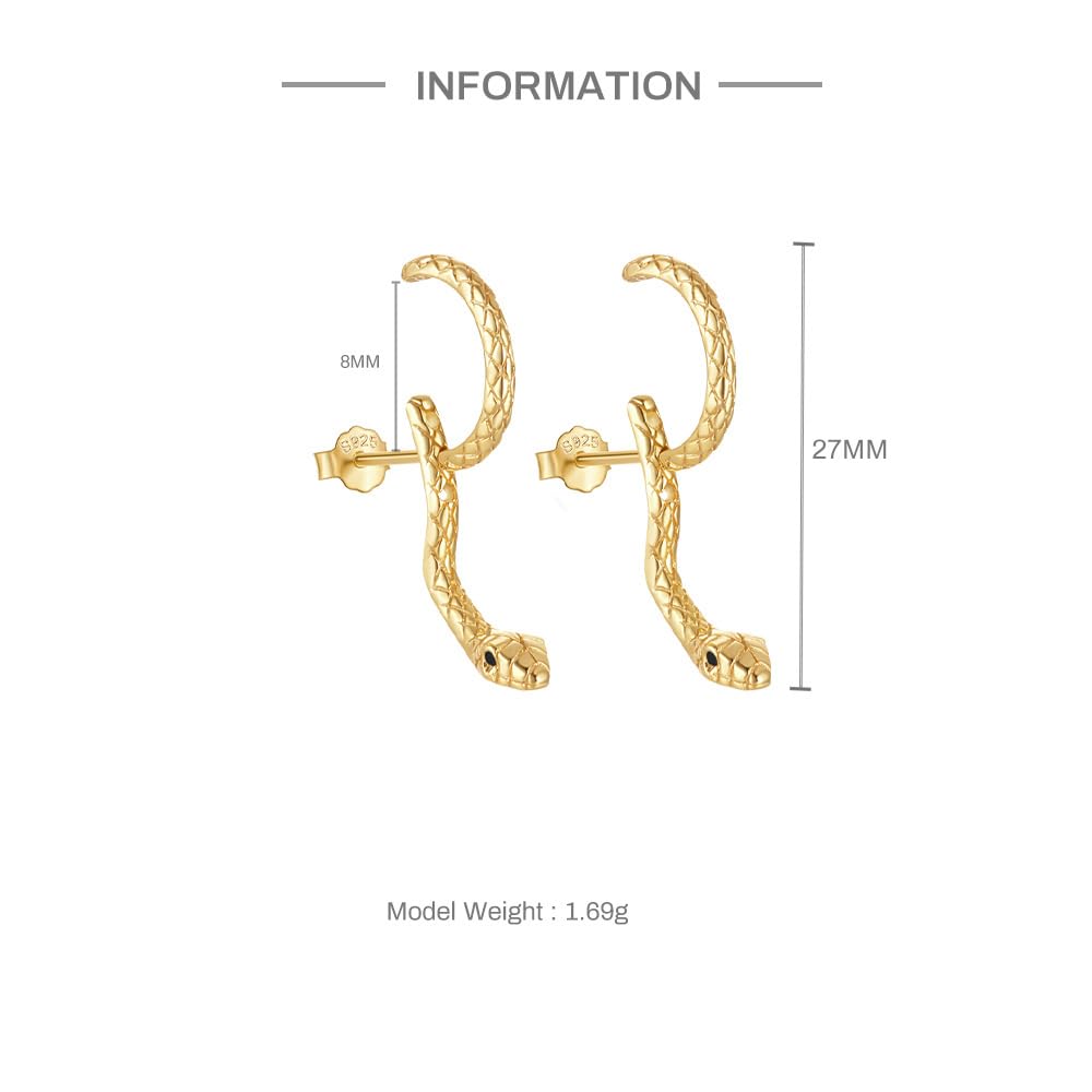 Gold Snake Earrings for Women Silver Snake Dangle Earrings Black Snake Drop Earrings Snake Jewelry Halloween Goth Earrings Punk Snake Accessories Gothic Earrings Sperppent Edgy Grunge Earrings (Style B - Gold)