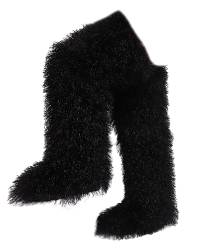 Keridean Fur Boots Women Thigh High Tall Faux Fur Winter Over The Knee Snow Boots Outdoor Footwear Cold Weather 28"