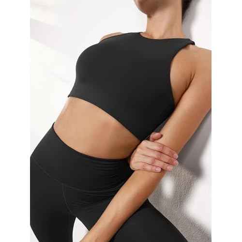 ODODOS Racerback Tank Bra for Women High Neck Non Padded Medium Support Sports Bra Workout Yoga Crop Tops
