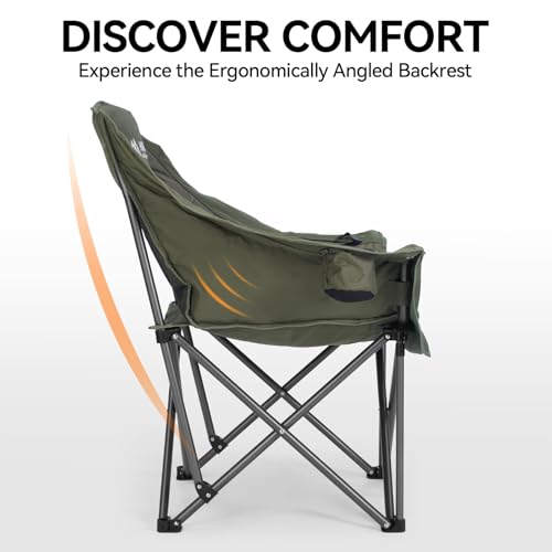 Huskfirm Oversized Camping Chair Padded Camping Chairs Heavy-Duty Foldable Camping Chairs with Cup Holder and Cooler Bag P...