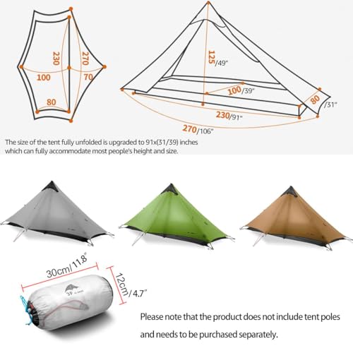 Telomat 3F UL Gear Lanshan1 Ultralight Tent 3/4 Season Portable Backpacking Tent for 1-Person 15D Silicon Coated Waterproo...