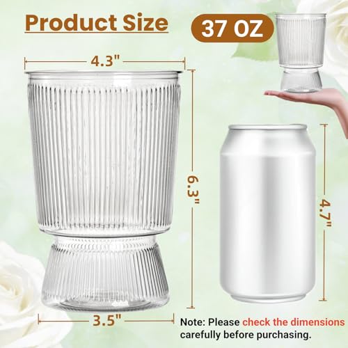 Tlence 12 Pack Clear Plastic Flower Vases, 6.3" Ribbed Fluted Glass-Like Vase, Decorative Modern Ripple Hydroponic Plant V...