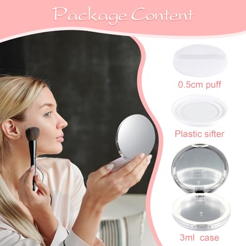2Pcs Loose Powder Container with Puff 0.17 oz Refillable Empty Powder Compact with Mirror, Portable Empty Makeup Powder Co...