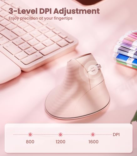 Nulea M510 Vertical Mouse Wireless, Ergonomic Mouse for Comfy Tracking, 3 Adjustable DPI (800-1200-1600), 2.4G Wireless Ve...