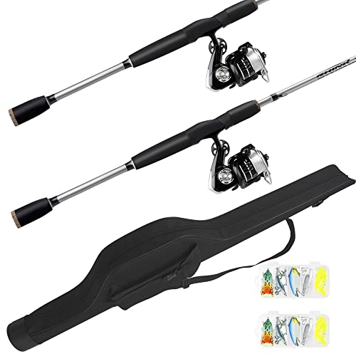 RHINR 2-Piece Fishing Rod and Spinning Reel Combos with Lures Set Fishing Bag Portable Fishing Rod Kit for Saltwater Fresh...