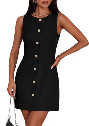 PRETTYGARDEN Work Dresses for Women 2026 Summer Business Formal Short Dress Sleeveless Button Down Elegant Office Outfits