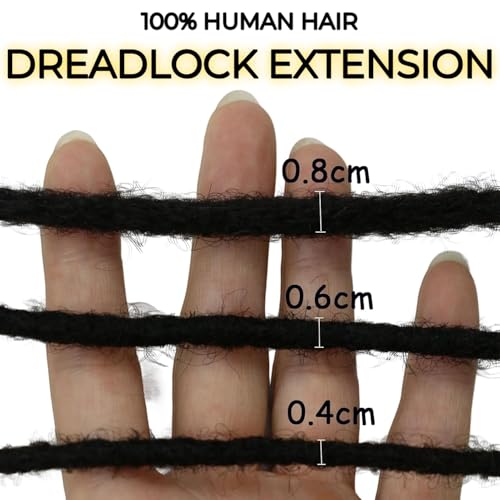 0.4cm & 0.6cm Width, 4-14 Inches10, 30, 60, 100 Strands Options 100% Real Human Hair Dreadlock Extensions for Men/Women/Kids, Handmade Permanent Loc Extension Bundles (0.4cm, 8inches, 60Strands)