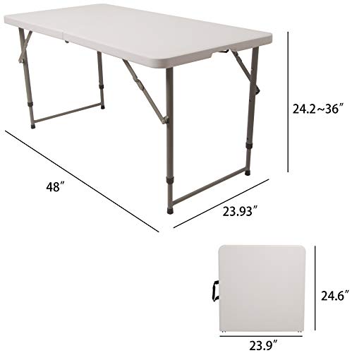 Elevon Portable Utility Camping Crafting Folding Table, 4 Feet, White
