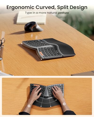 ProtoArc Bluetooth Ergonomic Keyboard, EK04 Mini Compact Wireless Ergonomic Keyboard, Hard Palm Rest, Multi-Device, Split ...