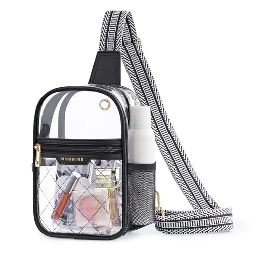 Missnine Clear Bag for Stadium Events Clear Sling Bag Fanny Pack Crossbody Purse for Sport Concert with Side Mesh Pocket