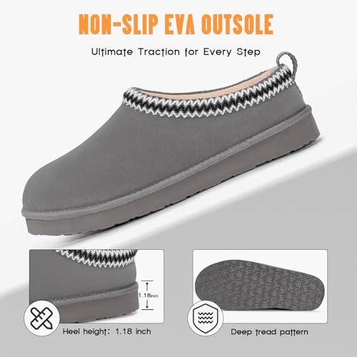 FITORY Men’s Winter Genuine Leather Slippers, Comfy Memory Foam Suede Shoes with Warm Fleece-Lined for Indoor and Outdoor ...