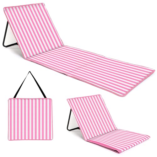 just be... Beach Sun Mat Folding Lightweight Portable Adjustable Sunbathing Recliner with Backrest Support and Valuables P...
