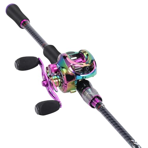Sougayilang Baitcasting Fishing Combos, Carbon&Glass Fiber Composite 2 Piece Fishing Rods with Casting Reel- 6'0"