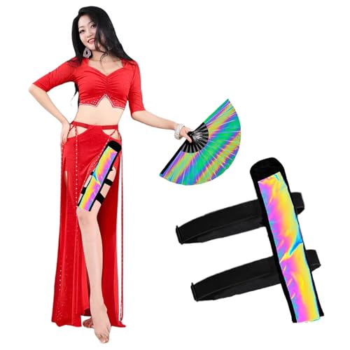 Rave Fan Holster,Large Rave Reflective Fan Hand Fan with Holster,Hand Fan Holder&Thigh Holster for Rave Essentials Shroom