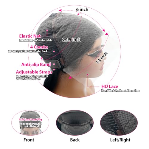 sterly 13x6 Lace Front Wigs Human Hair For Women 250% Density #1 Jet Black Color Full Lace Frontal Wigs Affordable HD Transparent Lace Wigs (16 Inch)