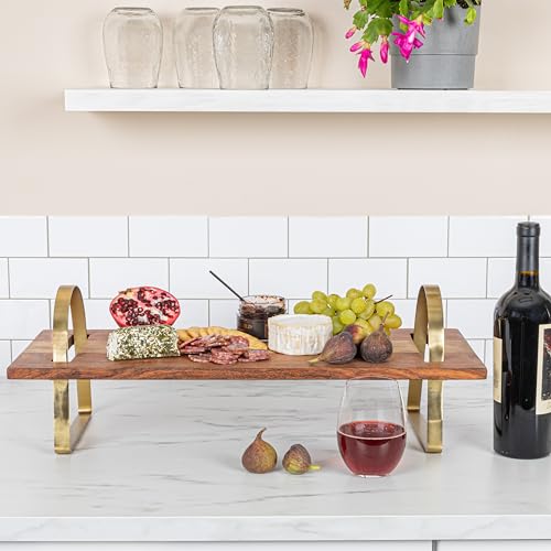 Creative Co-Op Acacia Wood Serving Board on Gold Stand