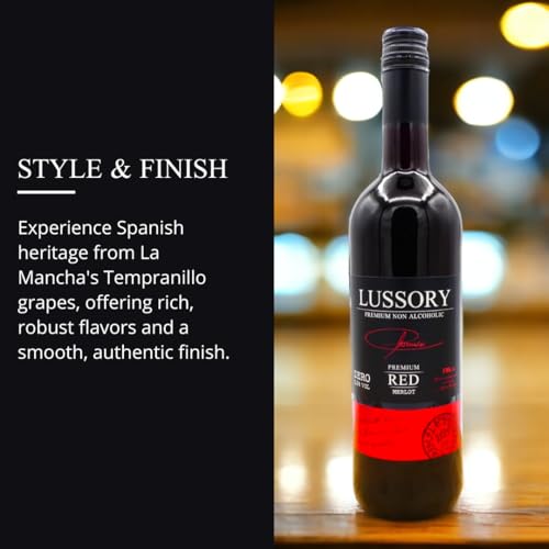 Lussory Premium Merlot Alcohol Removed 0.0% Dealcoholized Red Non Alcoholic Wine From Spain, Low Calories, Low Sugar, Hala...