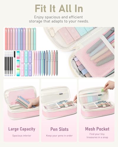 Four Candies 39 PCS Aesthetic School Supplies with Cute Pen Case, 12 Pastel Highlighters, 5 Black Ink Gel Pens, 6 Mechanic...
