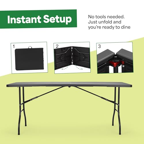 EconoHome Black 6ft Folding Table with Handle | Heavy-Duty Foldable Table | Portable Table for Indoor & Outdoor Use | Perf...