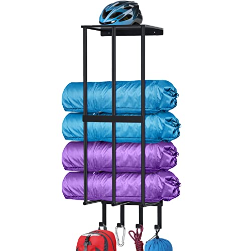 Camping Chair Wall Storage for Garage, Metal Camping Chair Storage Rack Wall Holder, Floating Shelf, 4 Hooks, Stainless St...