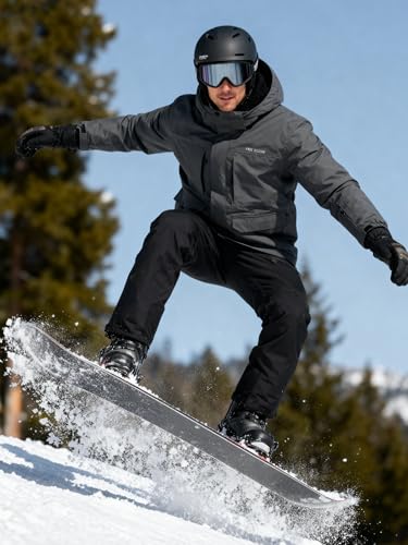 FREE SOLDIER Men's Waterproof Ski Jacket Fleece Lined Warm Winter Snow Coat with Hood Fully Taped Seams