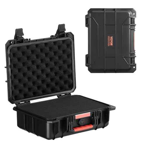 VEVOR Weatherproof Hard Case, Heavy Duty Protective Dry Box Case with Pre-cut Foam, Retractable Pull Handles for Travel, Hunting, Military, Tactical, IP67 Waterproof for Cameras(14.96x11.81x5.51)