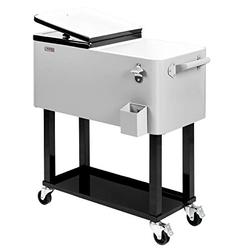 VINGLI 80 Quart Rolling Ice Chest, Portable Patio Party Bar Drink Cooler Cart, with Shelf, Beverage Pool with Bottle Opener