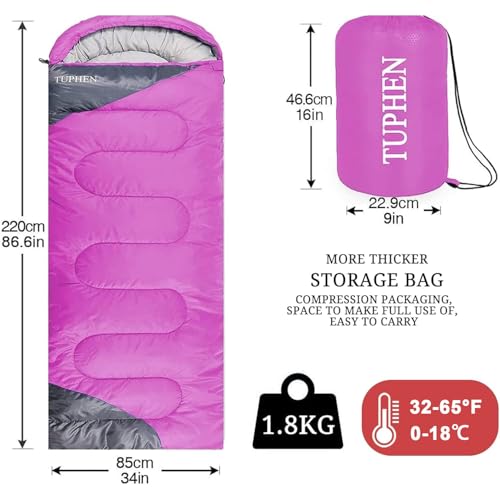 tuphen- Sleeping Bags for Adults Kids Boys Girls Backpacking Hiking Camping Microfiber Liner, Cold Warm Weather 4 Seasons ...