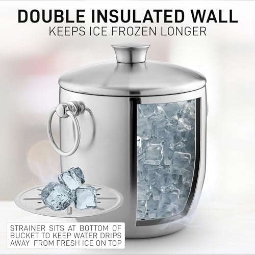 Zulay Kitchen Premium Stainless Steel Double-Wall Insulated Ice Bucket Kit – 3L, Leak-Proof, Stylish Drink Cooler for Part...