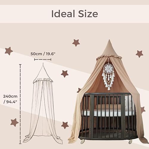 Wonder Space Kids Bed Canopy with Ruffles, Pastel Neutral Color for Boys & Girls, Frilled Cotton Tent Nursery Room Baby Cr...
