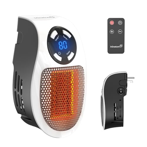 450W Space Heater, Remote Wall Outlet Electric Small Space Heater as Seen on TV with Adjustable Thermostat and Timer and L...