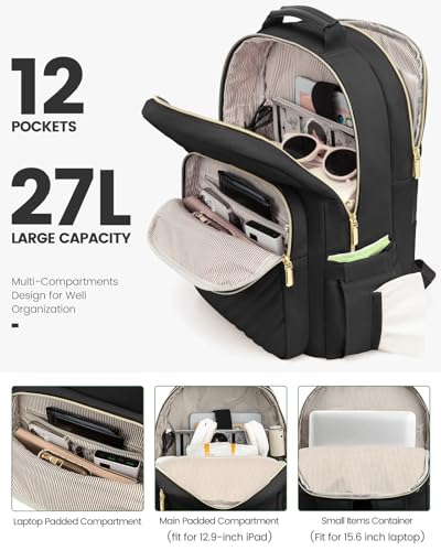 LOVEVOOK Laptop Backpack Purse for Women, Work Travel Computer Bags, College School Backpack for Student Girl, Quilted Cas...
