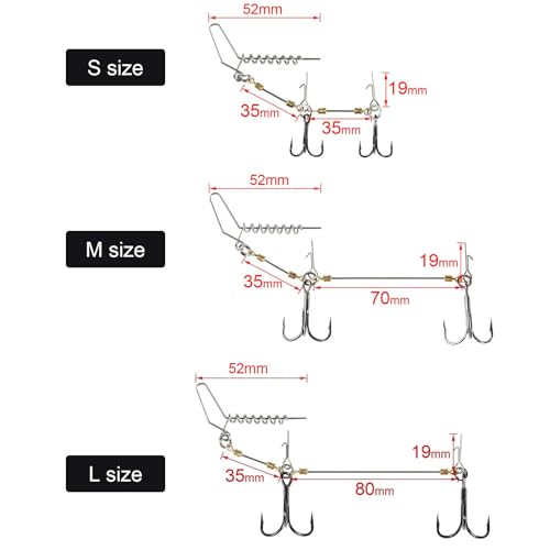 3 Pieces Fishing Stinger Hooks, S/M/L Sizes with 5g20g Weights for Rubber Fish