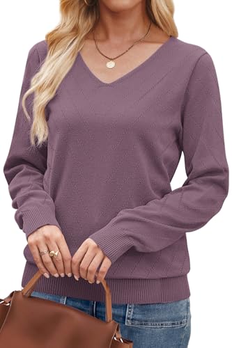 WIHOLL Sweaters for Women V Neck Casual Knit Long Sleeve Tops Lightweight Pullover Clothes Fall Fashion Outfits 2026