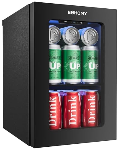 EUHOMY 18L Beverage Refrigerator Cooler, 24 Cans Mini Fridge with Quiet Compressor, Countertop Small Fridge with 40°F-61°F...