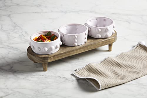 Mud Pie Beaded Dip Bowl Wood Board; Stand 5" X 7" | Dip 2" X 4" Dia