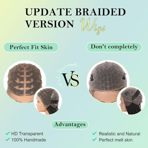 13x8 Inch HD Lace Front Box Knotless braided Wigs With Baby Hair Braided Wig For Women With Boho Curly Ends Black Premium Synthetic 36 Inch