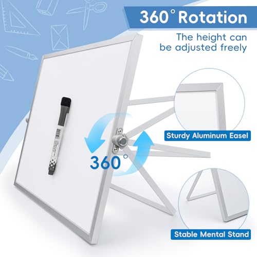 Dry Erase Magnetic White Board, 16" x 12",Double-Sided Desktop Whiteboard with Stand, Portable Magnetic Tabletop Erase Boa...