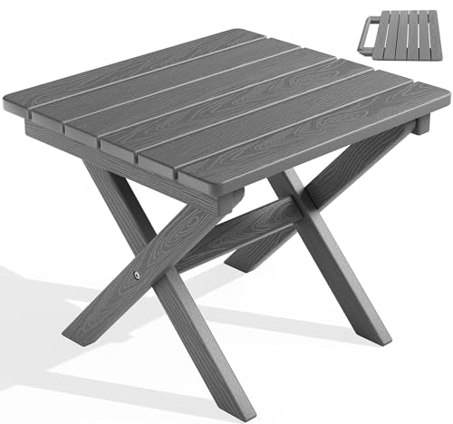SERWALL Small Folding Side Table, HDPE Outdoor End Table for Patio, Porch, Deck, Pool, Gray