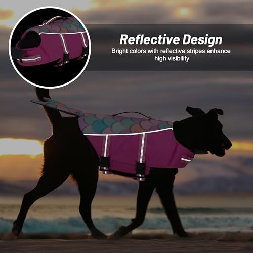cyeollo Dog Life Jacket Mermaid Safety Dog Vest with Rescue Handle for Swimming Boating Dogs Life Jacket for Small Dogs
