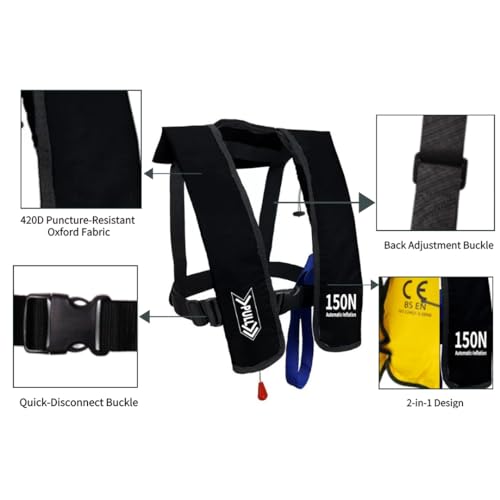 Automatic Inflatable Life Jacket | Low Profile PFD for Adults | Compact Design Self Inflating Life Vest | Supports up to 3...