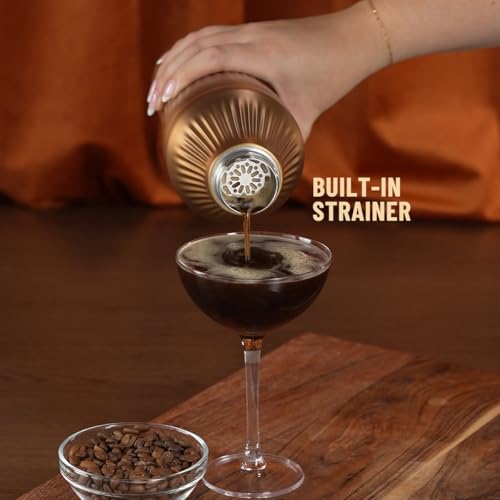 Elevated Craft Diamond Edition Hybrid Cocktail Shaker Set - Premium Vacuum Insulated Brushed Copper, 28 oz, Includes Buil...