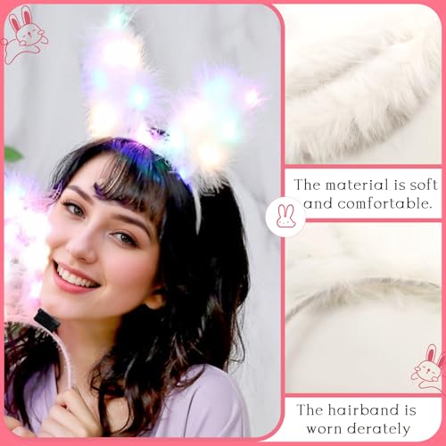 YBHOMINE Cute Light Up Furry Fox Cat Bunny Ears Headband, for Cosplay Costume Party Night Clubs, Raves, and Halloween