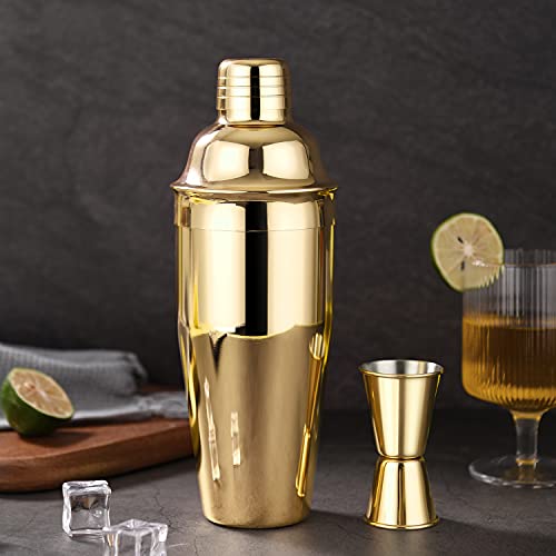 LUCKYGOOBO Cocktail Shaker with Double Measuring Jigger,18/8 Stainless Steel 24oz Martini Shaker Set,Drink Shaker Built-in...